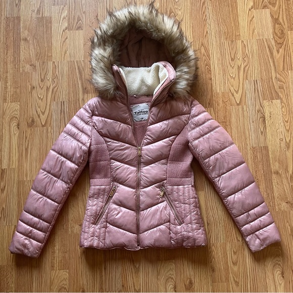 Eclipse/Tattoo - Blush Pink Puffer Jacket with Removable Faux Fur Hood - Picture 2 of 4